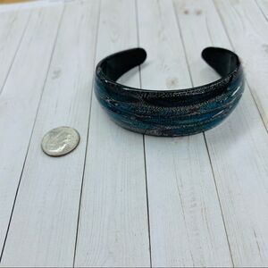 Glass Blue Black Silver Cuff Bracelet‎